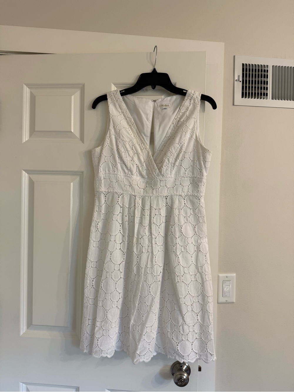 White Eyelet V-Neck Sleeveless Dress